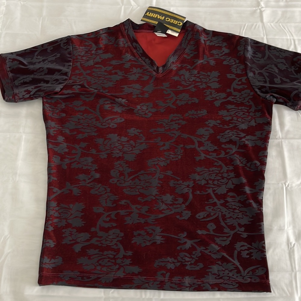 Vintage Greg Parry Mens Damask Fitted V-neck Shirt Sz L - Picture 11 of 13